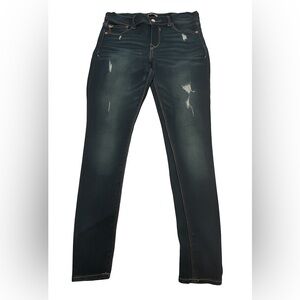 Express Midrise Dark Skinny Jeans with Distressed Details